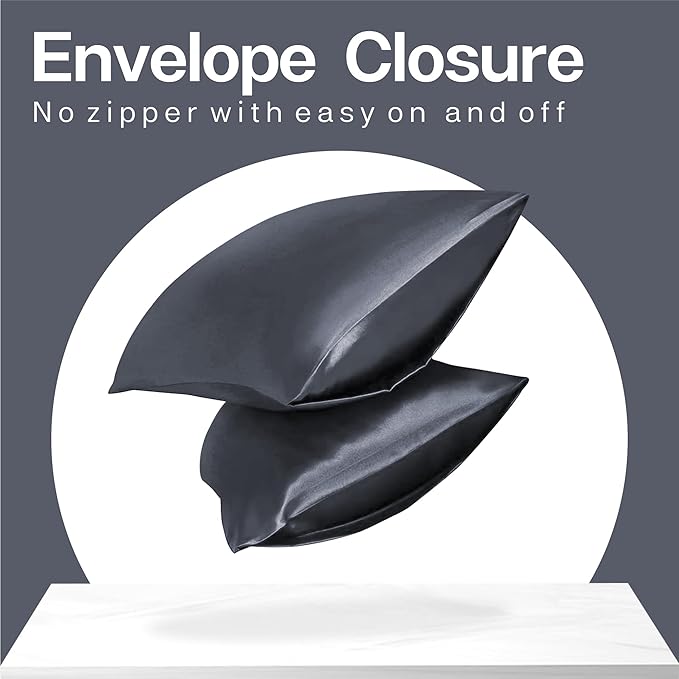 MR&HM Satin Pillowcase for Hair and Skin, Silk Satin Pillowcase 2 Pack, King Size Pillow Cases Set of 2, Silky Pillow Cover with Envelope Closure (20x40, Space Grey)