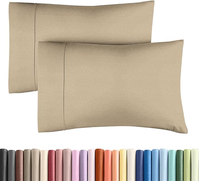 Standard Pillow Cases Set of 2 - Ultra-Soft Hotel Quality Pillowcase Covers - Comfy & Wrinkle Free - Stain and Fade Resistant - Machine Washable Pillow Protectors - 2 Piece Set - Heathered Beige