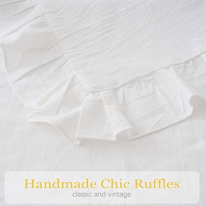 2 Pack Ruffle Throw Pillow Covers Farmhouse Off White Shabby Washed Cotton Decorative Pillow Shams for Bed, Sofa, Living Room-20"x20" White
