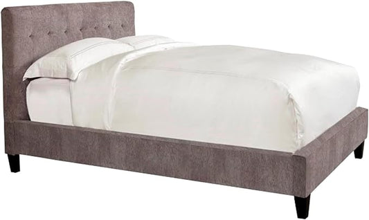 Pemberly Row Traditional Fabric Queen Bed, Cornflower Gray Upholstered Chenille, 66.5" x 90.5" x 52", Tufted Headboard, Kiln-Dried Hardwood Frame, Designed for Adjustable Bed Frames, Luxurious