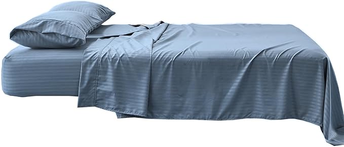 Kingnex Striped Sofa Bed Sheets Queen for Sleeper Sofa Bed Soft Double Brushed 4 Piece Bedding Pillowcase Set (60"x74"x6") Blue