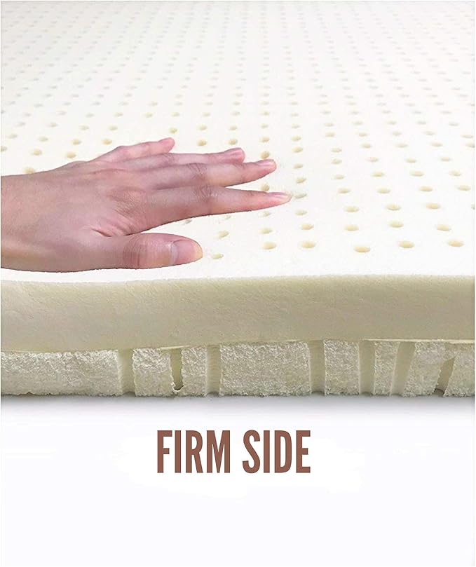 2” Inch Dual Zone Organic Latex Mattress Topper with Organic Cotton Zippered Cover with (King, Soft & Firm), GOTS & GOLS Certified, Back Pain Support, Pressure Point Relief, Breathable & Cooling