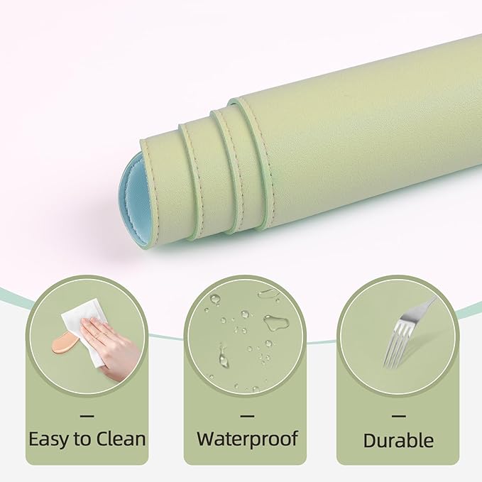 Makeup Mat for Vanity to Protect Desk Top 31.5 x 15.7 in, Dual-Sided Makeup Mat, Easy to Clean Desk Pad - Waterproof and Oilproof Vanity Accessories (Sage Green and Blue)