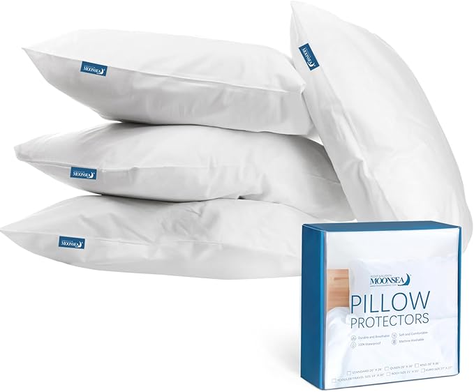 Moonsea Waterproof Pillow Protector Zippered 2 Pack, Standard Size 20 x 26 inch Pillow Protector, Pillow Covers Encasement , Pillow Case White