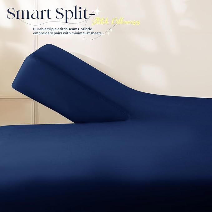 Manyshofu 4 Piece Split Head King Sheets Sets for Adjustable Bed Sheet, Flex Head Split Top King Sheets Navy Blue Sheet Set - 1800 Thread Count Bedding Set with 14-16 Inch Deep Pockets