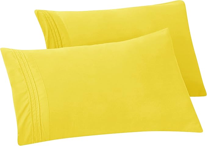 Elegant Comfort Solid Pillowcases 1500 Premium Hotel Quality Microfiber - Smooth Weave, Wrinkle and Stain Resistant, Easy Slip-On, 2-Piece Set, Standard/Queen Pillowcase, Yellow