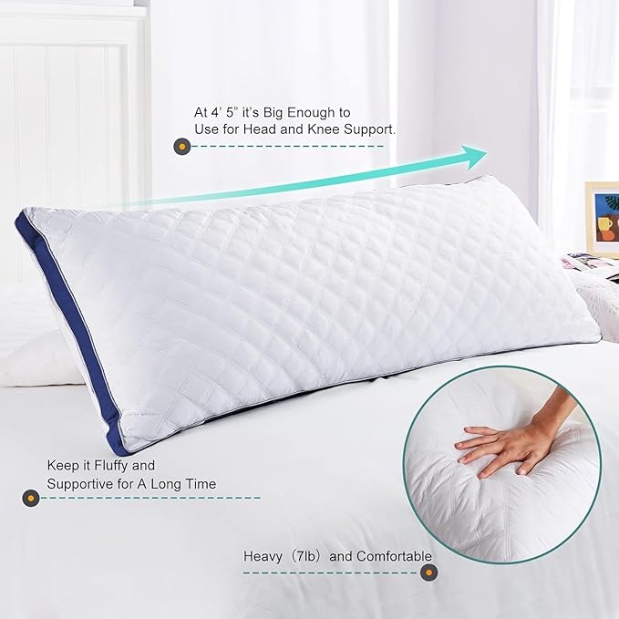 Oubonun Premium Adjustable Loft Quilted Body Pillows - Firm and Fluffy Pillow - Quality Plush Pillow - Down Alternative Pillow - Head Support Pillow - 21"x54"