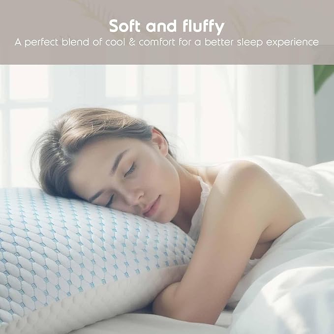 Nestl Cooling Pillow for Sleeping 1 Pack, Luxury Shredded Memory Foam Pillows Queen Size, Adjustable Cold Gel Pillows for Hot Sleepers Supportive Cool Pillow for Side Back Stomach Sleepers