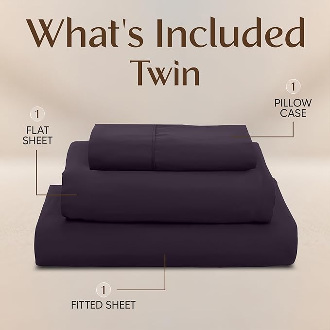 Utopia Bedding Twin Sheet Set – 3 Piece Bed Sheets for Twin Size Bed, Soft and Breathable Microfiber, Includes 1 Fitted Sheet, 1 Flat Sheet and 1 Pillowcase – Oeko Tex (Dark Purple)