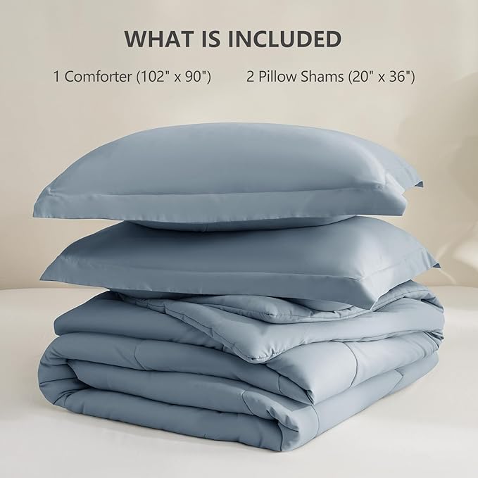 CozyLux King Comforter Set - 270GSM Grayish Blue Bedding Sets for All Seasons Size, 3 Pieces Box Stitched Bed Set with 1 Down Alternative Comforter and 2 Pillow Shams, Soft, Lightweight, Durable