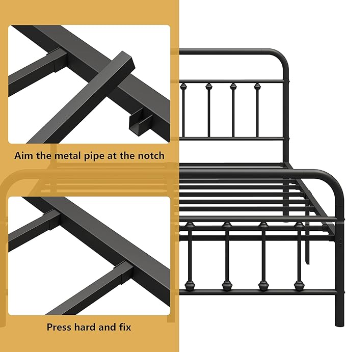 Vengarus Metal Bed Frame,Full Size Bed Frame with Headboard,Structurally Stable, Heavy Duty Steel Slat Supported,Under Bed Storage,No Box Spring Needed,14 Inch,Black