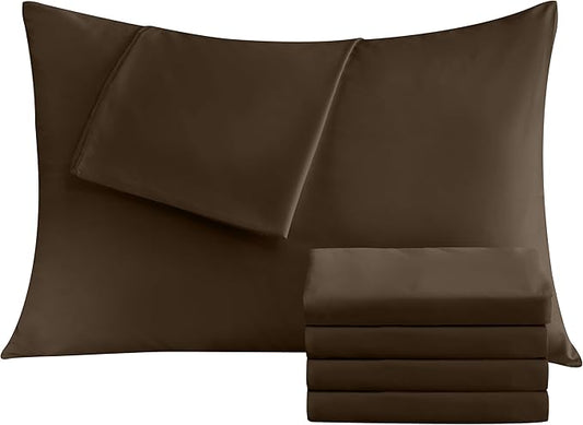 Pillowcases King 4 Pack, 20x36 Pillow Cases with Envelope Closure, Soft Plain Brushed Microfiber Covers Breathable Wrinkle-Resistant, Brown