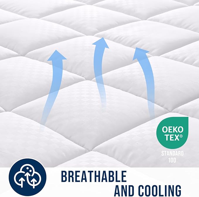 OLANLY California King Quilted Fitted Mattress Pad, Elastic Fitted Mattress Topper, Cooling Soft Mattress Cover Stretches up to 21 Inches Deep, Machine Washable Mattress Protector (72x84 inch, White)