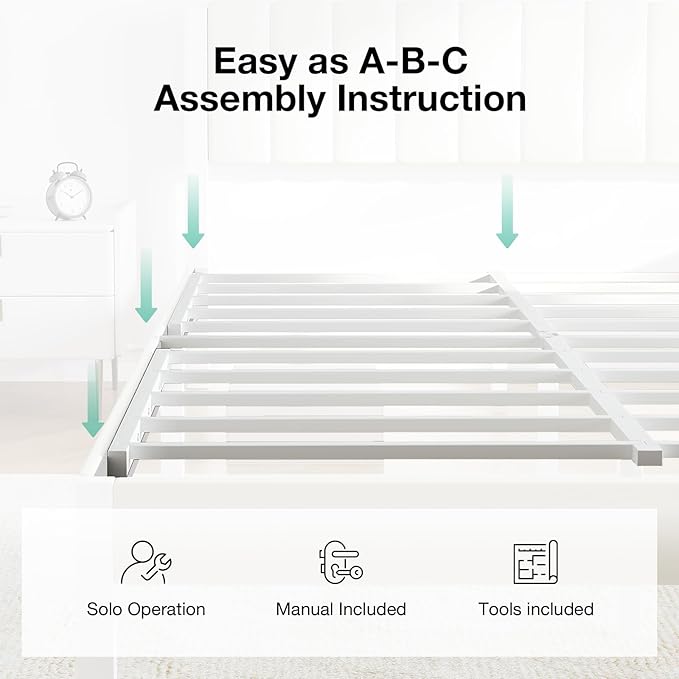 Novilla King Bed Frame with Piano Keys Headboard and Footboard, Metal Platform Bed Frames King Size, No Box Spring Needed, Easy Assembly, Steel Slats Support, Velvet White