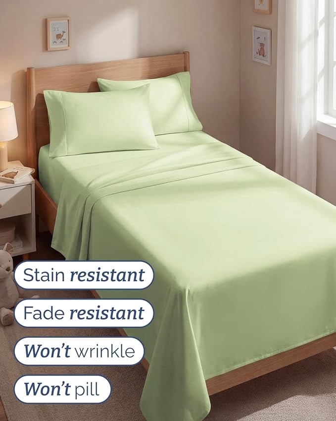 Twin 4 Piece Sheet Set - Comfy, Breathable & Cooling - Hotel Luxury Bedding for Women, Men, Kids, Teens & Children - 1 Flat & 1 Fitted Sheet & 2 Pillowcases w/ Deep Pockets - Wrinkle Free - Light Sage