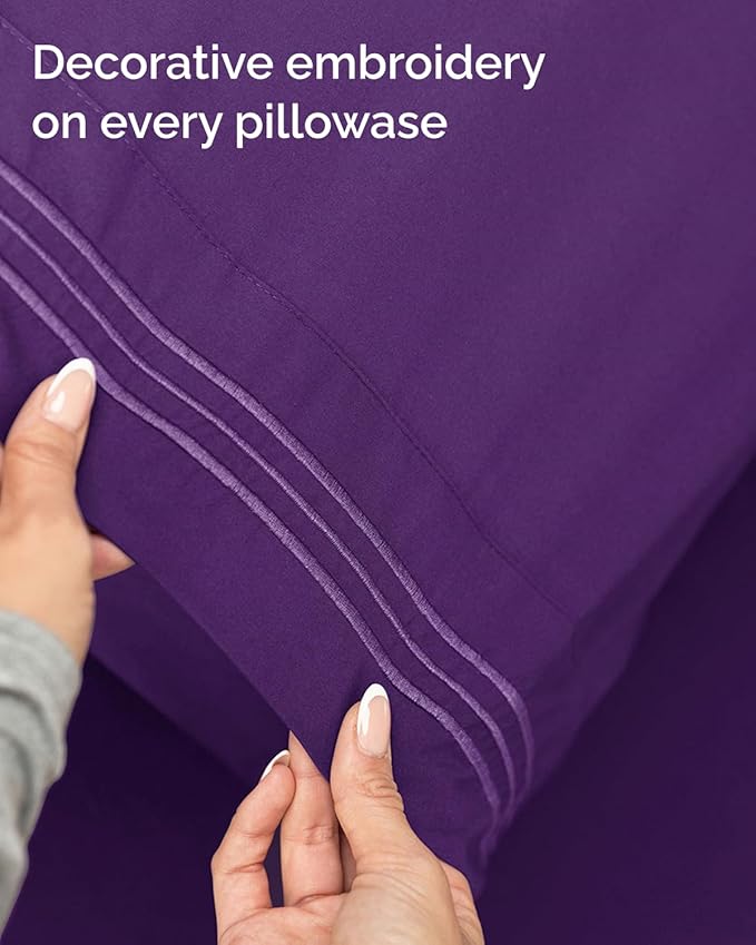 Twin XL Size 3 Piece Sheet Set - Comfy Breathable & Cooling Sheets - Hotel Luxury Bed Sheets for Women & Men - Deep Pockets, Easy-Fit, Extra Soft & Wrinkle Free Sheets - Purple Oeko-Tex Bed Sheet Set