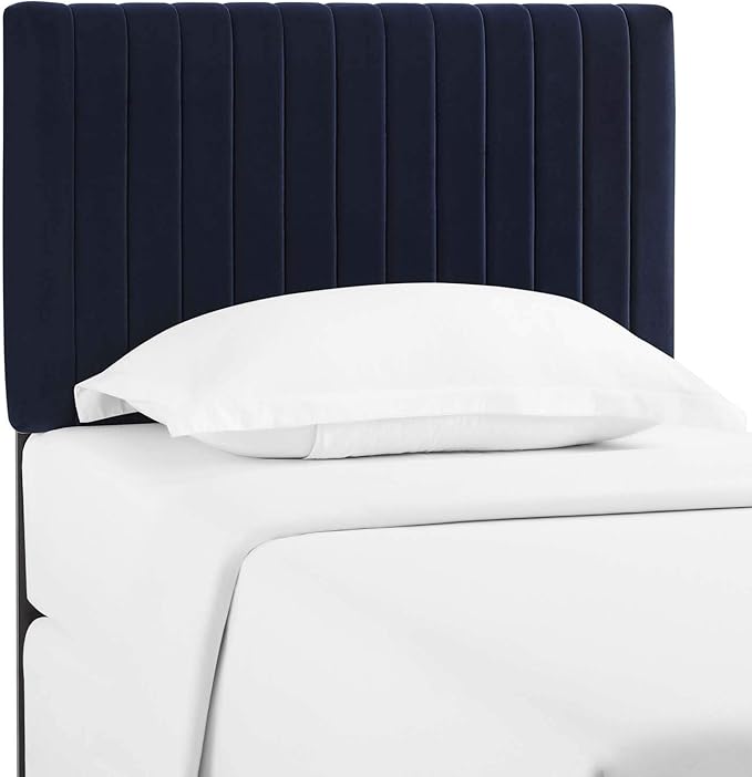 Modway Keira Channel Tufted Performance Velvet Upholstered Twin Headboard in Midnight Blue