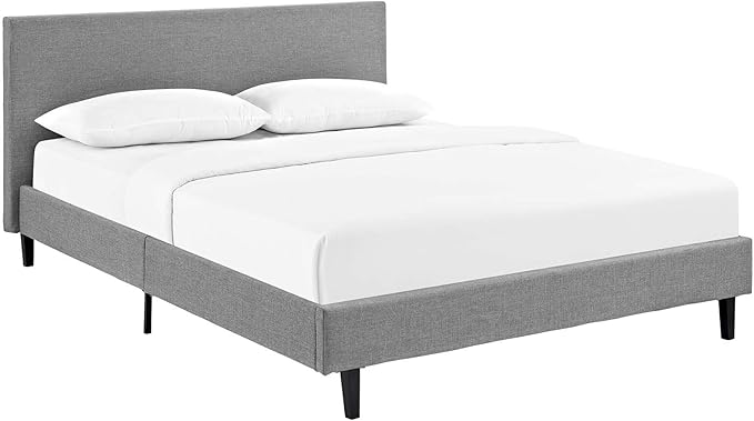Modway Anya Upholstered Light Gray Platform Bed with Wood Slat Support in Queen
