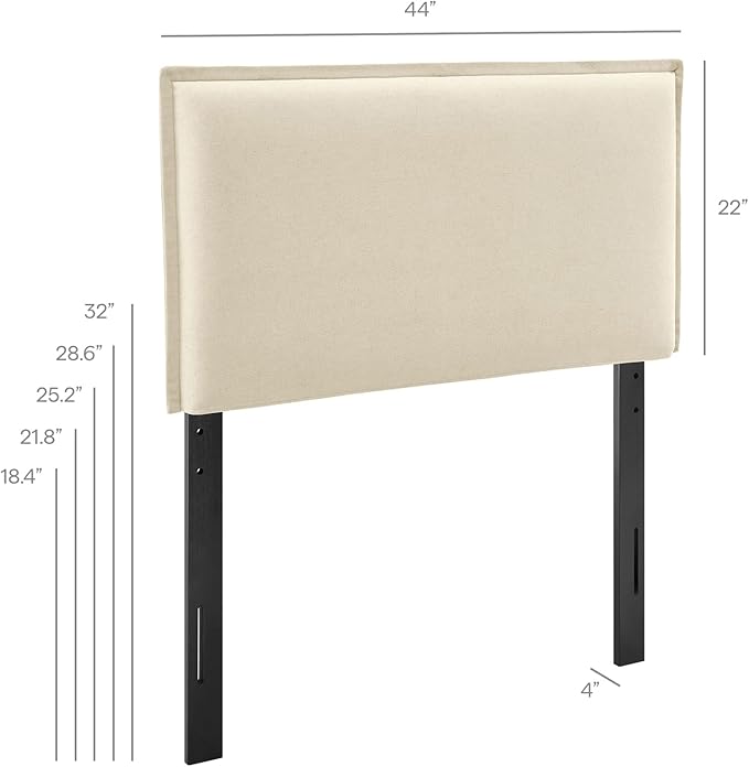 Modway Camille Twin Size Upholstered Linen Blend Headboard with Removable Slipcover – in Linen - Padded Pillow Style Headboard with Adjustable Mounting for Twin Beds