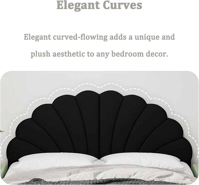 Befurtori Queen Size Headboard Only, Petal Wall Mount Headboard Queen/Full Size for Adjustable Bed Velvet Upholstered Head Board Easy Assembly, Black