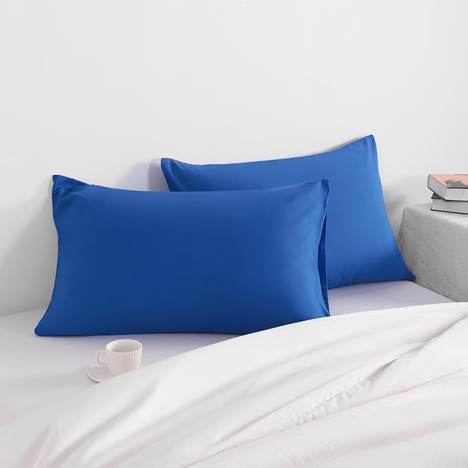 NTBAY Queen Pillow Cases Set, 2 Pack Brushed Microfiber 20x30 Inches, Soft, Wrinkle, Fade, Stain Resistant Royal Blue Pillow Cases with Envelope Closure
