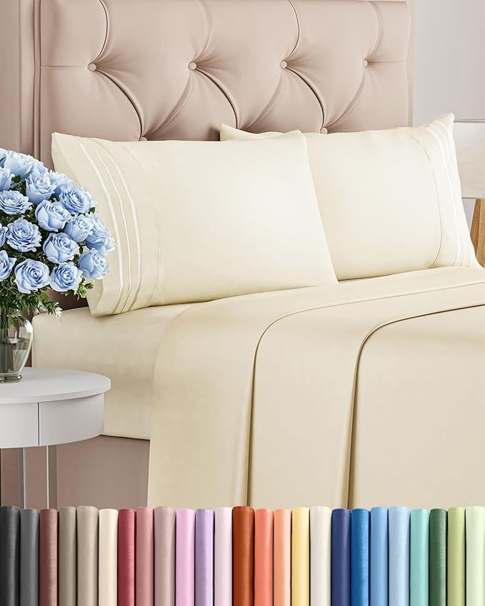 Full Size 4 Piece Sheet Set - Comfy Breathable & Cooling Sheets - Hotel Luxury Bed Sheets for Women & Men - Deep Pockets, Easy-Fit, Extra Soft & Wrinkle Free Sheets - Off White Oeko-Tex Bed Sheet Set