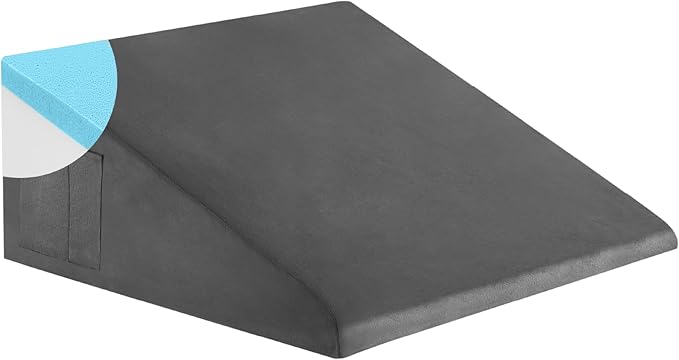 Bedluxe Wedge Pillow, 12 inch Bed Wedge Pillow for Headboard, Pillow Wedge for Acid Reflux Relief, Sleeping, After Surgery, Snoring, Gerd, Triangle Pillow Wedge - Cooling Memory Foam Top, Plush Grey