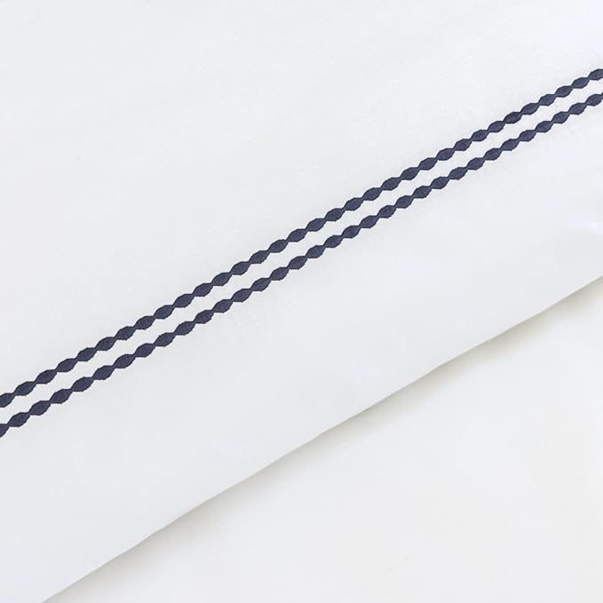 Dreamology White Duvet Cover Luxury Hotel Quality Bedding Set 100% Cotton Embroidered Duvet Covers with 2 Pillow Shams Hypoallergenic Zipper Closure 3 Pieces Duvet Set (Navy Blue T-200, Full)