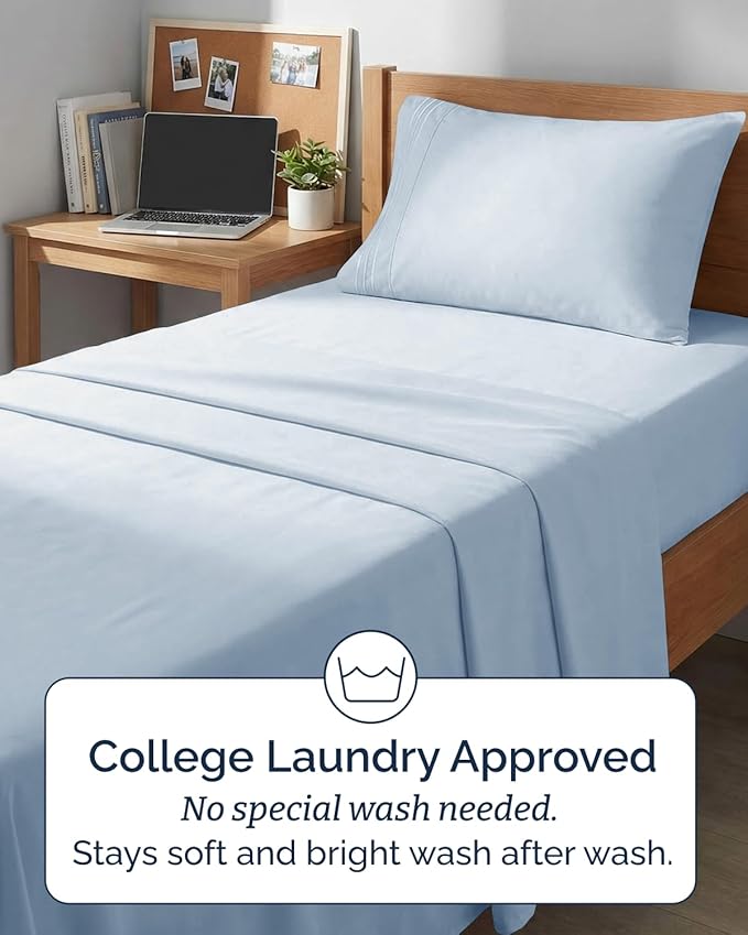 Twin XL Size 3 Piece Sheet Set - Comfy Breathable & Cooling Sheets - Hotel Luxury Bed Sheets for Women & Men - Deep Pockets, Easy-Fit, Soft and Wrinkle Free Sheets - Sky Blue Oeko-Tex Bed Sheet Set