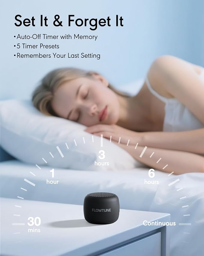 Sound Machine Flowtune White Noise Machine for Baby Adults, Mini Portable Sound Machine for Travel, 6H Timer, 18 Soothing Sleep Sounds Gift (Black)