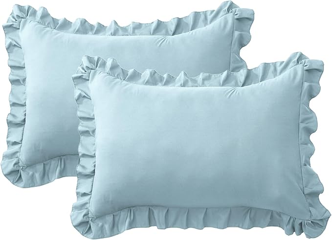Ruffle Pillow Cases Queen Size Set of 2 – Soft Wrinkle Resistant Brushed Microfiber Ruffled Pillowcases –Envelope Pillow Shams Cover Festive Gift for Hotels,Guest Rooms 20x30 Inch (Baby Blue)
