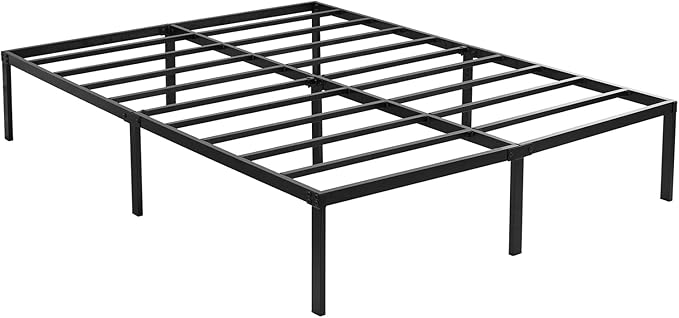 Heavy Duty Metal Bed Frame Full Size 54" W 75 "L 14 "H inch with Storage Mattress Foundation Steel Slats Platform Easy Assembly Black