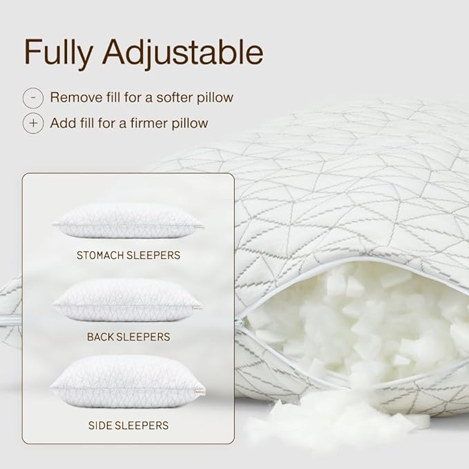 Coop Home Goods Extra Oomph Fill, Cross-Cut Memory Foam, Medium Density Pillow Fill, Extra Fill Bag, Refill to Customize Your Premium Adjustable Pillow, GREENGUARD Gold and CertiPUR-US Certified