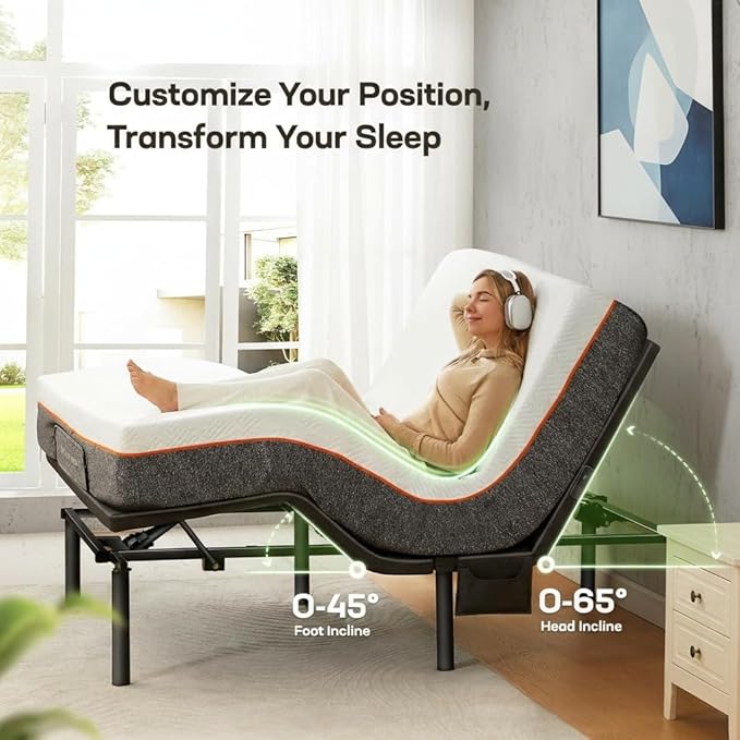 Marsail MS01 Queen Adjustable Bed Frame & 8-Inch Gel Memory Foam Mattress Set,Premium Adjustable Base Includes Wireless Remote, Under-Bed Nightlight, and 4 Customizable Height Settings