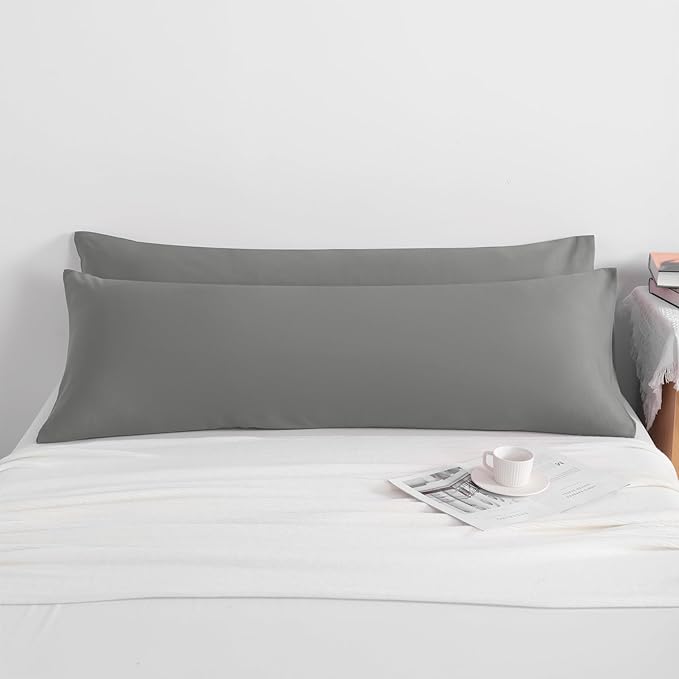 NTBAY 2-Piece Body Pillowcase Set, 20x54 inches, Smoke Grey, Microfiber, Wrinkle-Free, Fade-Resistant, Envelope Closure