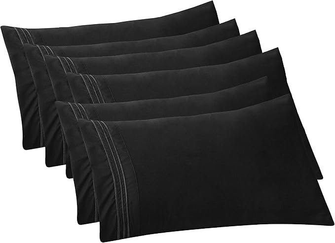Elegant Comfort 6-PACK Solid Pillowcases 1500 Premium Hotel Quality Microfiber - Smooth Weave, Wrinkle and Stain Resistant, Easy Slip-On, 6-Piece Set, King Pillowcase, Black