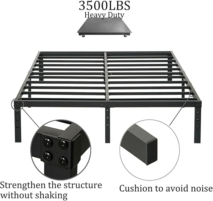 Wulanos Full Size Bed Frame, Heavy Duty Metal Frames with Steel Slats Support, No Box Spring Needed, 14 Inch High Metal Platform Bed Frames with Storage, Non-Slip and Noise-Free