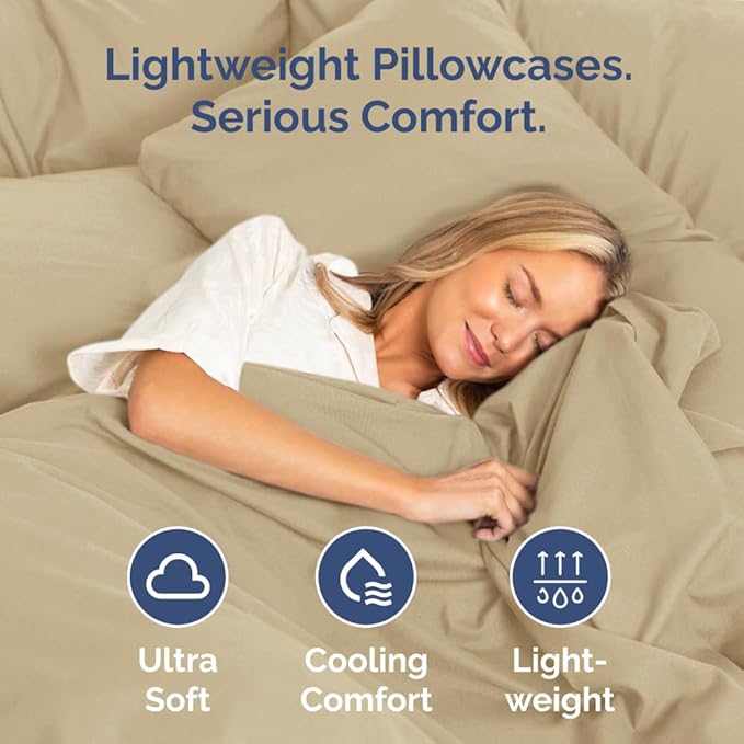 Body Pillowcases Set of 2-20x54 Long Body Pillow Case - Soft Body Pillow Cover for Sleeping & Side Sleepers - Comfy, Breathable, Wrinkle & Fade Free - Machine Washable w/Envelope Enclosure (Beige)