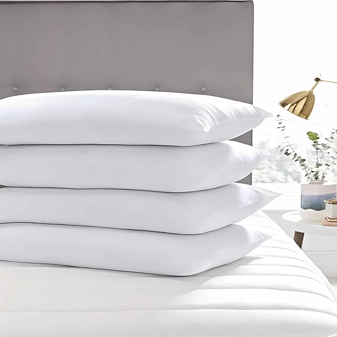 Acteb Medium Support Bed Pillows Standard Size Set of 4 Pack for Sleeping 20"x26", Hypoallergenic Skin Friendly Down Alternative Filling for Side Stomach Back Sleeper Machine Washable