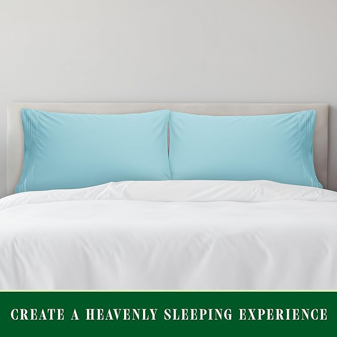 Elegant Comfort Luxury Ultra-Soft 2-Piece Pillowcase Set - 1500 Premium Hotel Quality Microfiber Double Brushed - Wrinkle Resistant, King Size, Aqua Blue