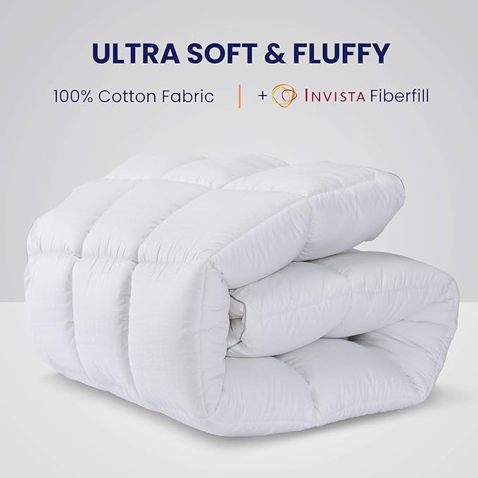SLEEP ZONE King Cotton Mattress Topper, Ultra Fluffy Soft Mattress Pad Pillowtop Cooling Mattress Cover Fits 8-21 inch Deep Pocket, White