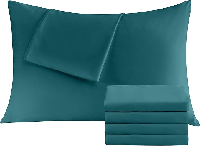 Pillowcases Standard 4 Pack, 20x26 Pillow Cases with Envelope Closure, Soft Plain Brushed Microfiber Covers Breathable Wrinkle-Resistant, Teal