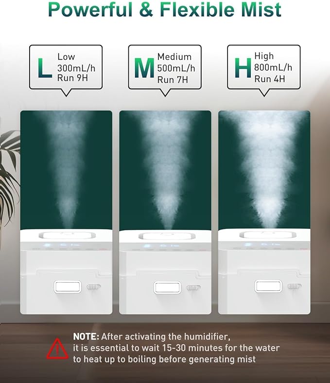 Mifasol Stainless Steel Humidifier, Warm Mist Humidifier 3.3L/0.87Gal, Steam Humidifier Large Room for Home 800 sq ft, Easy to Clean Healthy Humidifiers for Bedroom Living Room Office