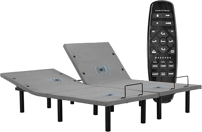 Fromann Adjustable Electric Split King Bed Base Frame with Massage, USB Type-C Ports, Zero Gravity, Under Bed Led Lighting and Three Leg Height (Grey)