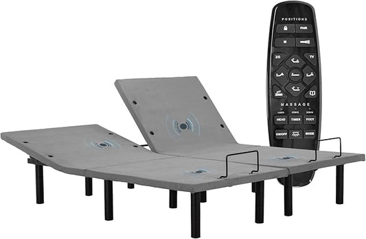 Fromann Adjustable Electric Split King Bed Base Frame with Massage, USB Type-C Ports, Zero Gravity, Under Bed Led Lighting and Three Leg Height (Grey)