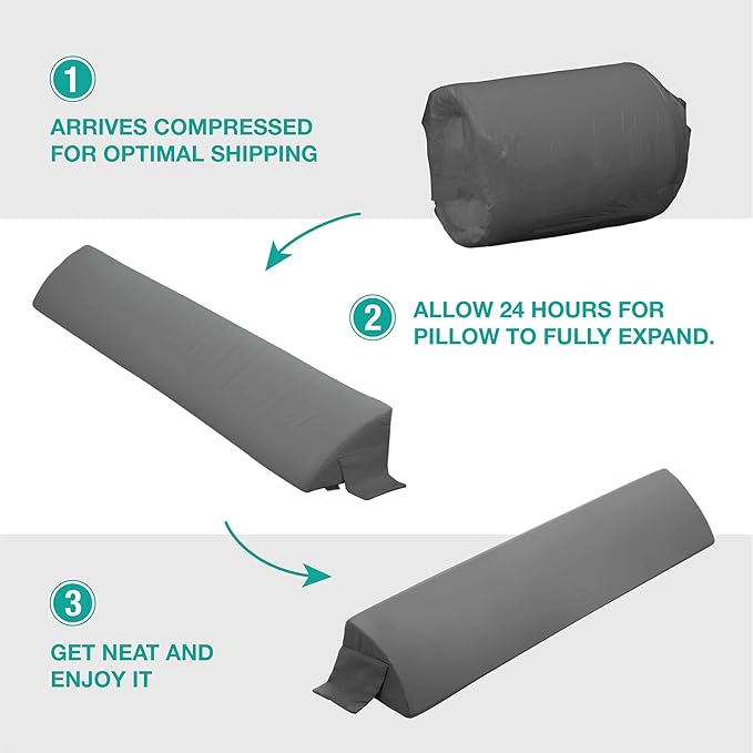 Vekkia King Bed Wedge Pillow for Headboard Gap, 0–6" Gap Filler with Side Pockets & Washable Cover, Gray 76"x10"x6"