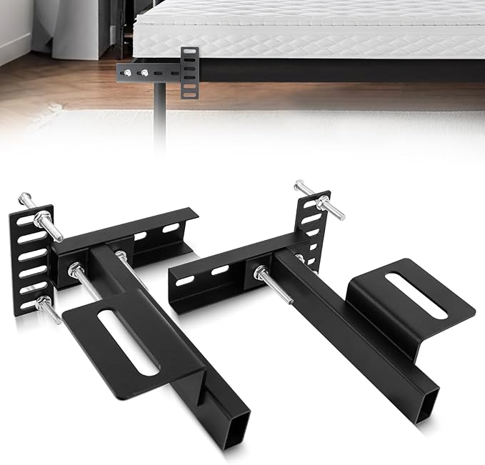 Headboard Bracket Adjustable Bed Base Bed Extra Thick Steel Universal Kit Heavy Duty No Noise No Wobble Easy Install Black Compatible Full Twin (Black，2pack) (1)