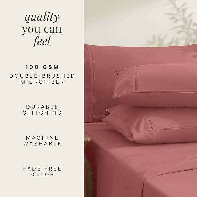Hearth & Harbor Extra Deep Pocket Queen Sheets Sets - Fits Mattress 18-24 Inches Deep - Extra Deep Pocket Sheets - 6 Piece Queen Size - Misty Rose