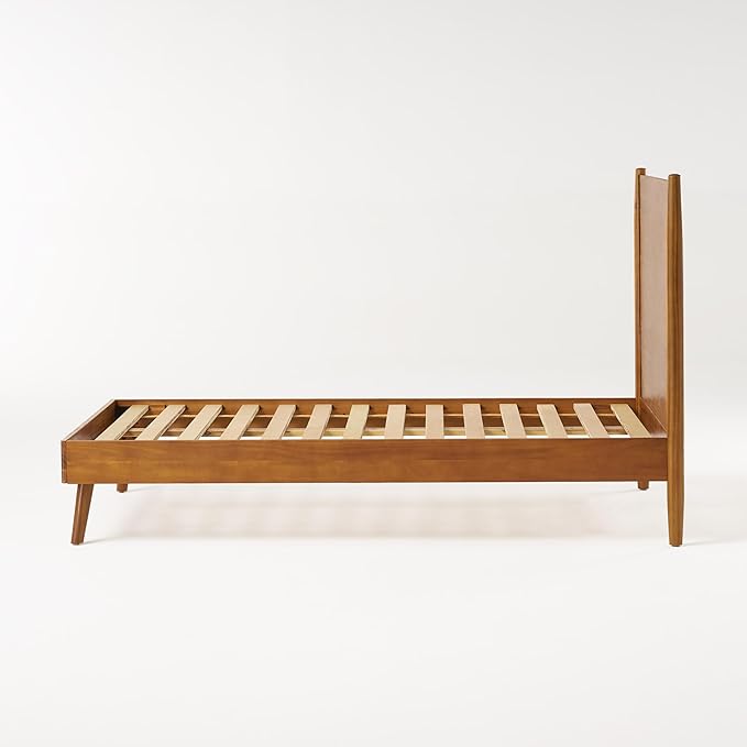 Merax Queen Size Solid Wood Platform Bed, Mid-Century Modern Bed Frame with Splayed Legs, 600 lbs Weight Capacity, No Box Spring Needed, Natural