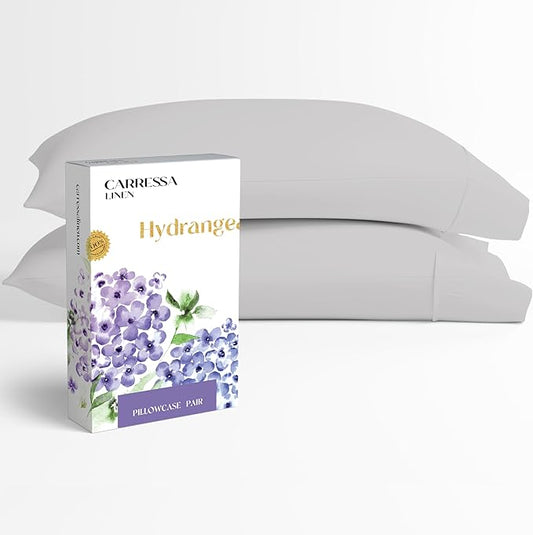 Carressa Linen 100% Egyptian Cotton King Size Pillow Cases Set of 2 - Luxury 600 Series Hydrangeas Collection King Pillowcases (Silver), Soft Cooling, Sateen Weave Hotel Quality Bed Pillow Cover